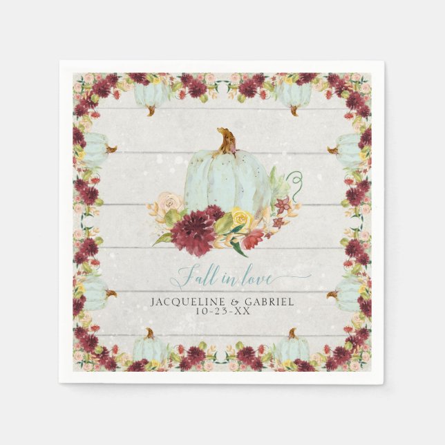 Servilleta De Papel Calabaza floral de Borgoña Rústica de madera se en (Anverso)