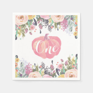 Servilleta De Papel Calabaza floral de color de agua primer color rosa
