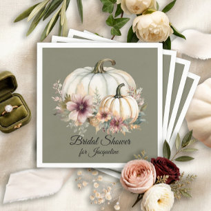 Servilleta De Papel Calabaza Floral de Hoja de Otoño Taupe Sage Desped