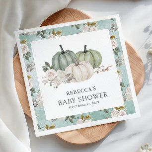 Servilleta De Papel Calabaza Floral Otoño Verde Salvia Baby Shower