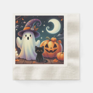 Servilleta De Papel Calabaza, gato y fantasma de Halloween.