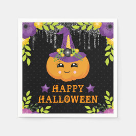 Servilleta De Papel Calabaza Linda Floral Feliz Halloween