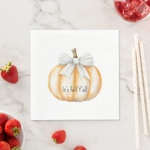 Servilleta De Papel Calabaza Naranja Crema Lazo Azul