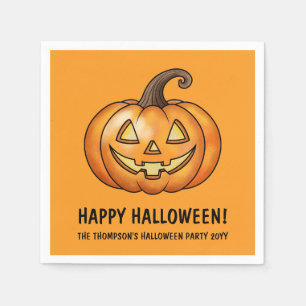 Servilleta De Papel Calabaza naranja linda de Halloween con texto pers