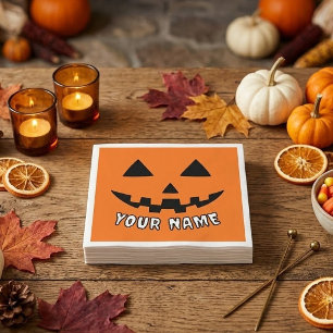 Servilleta De Papel Calabaza Naranja Personalizada de Halloween con Tu