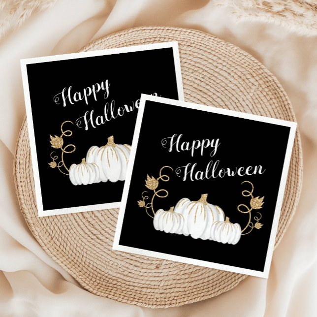 Servilleta De Papel Calabaza negra linda feliz Halloween (Cute Black Pumpkin Happy Halloween Napkins)