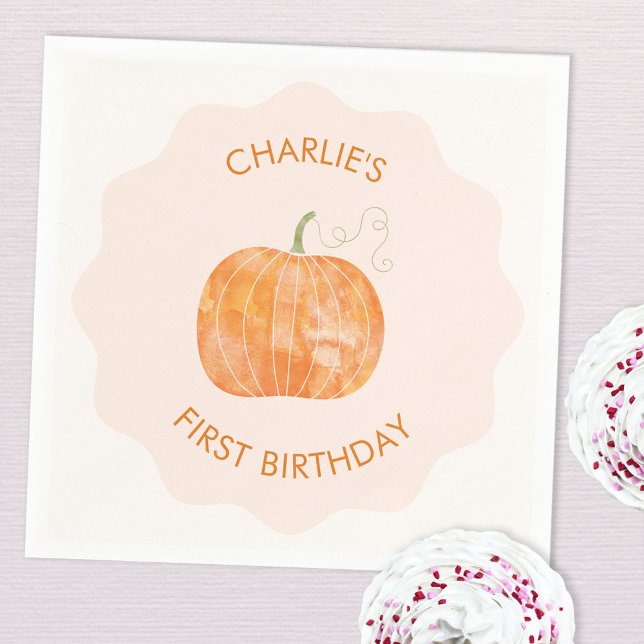 Servilleta De Papel Calabaza Otoño Otoño Primer cumpleaños (Cute pumpkin watercolor autumn fall first birthday party paper napkin)