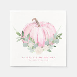 Servilleta De Papel Calabaza rosa acuarela Baby Shower otoño
