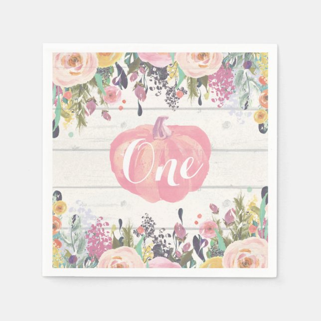 Servilleta De Papel Calabaza Rusa Primer Cumpleaños Acuarela Floral (Anverso)