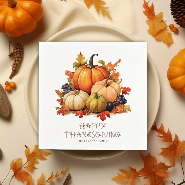 Servilleta De Papel Calabaza Rústica Día de Acción de Gracias Cena Ami (Pumpkin Thanksgiving Dinner Napkins)