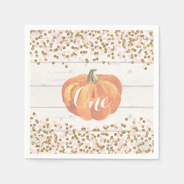 Servilleta De Papel Calabaza Rustica Primer Naranja de cumpleaños rosa (Anverso)