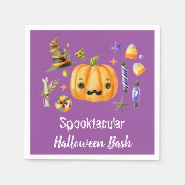 Servilleta De Papel Calabaza Spooktacular Halloween Bash Fiesta Purple (Anverso)