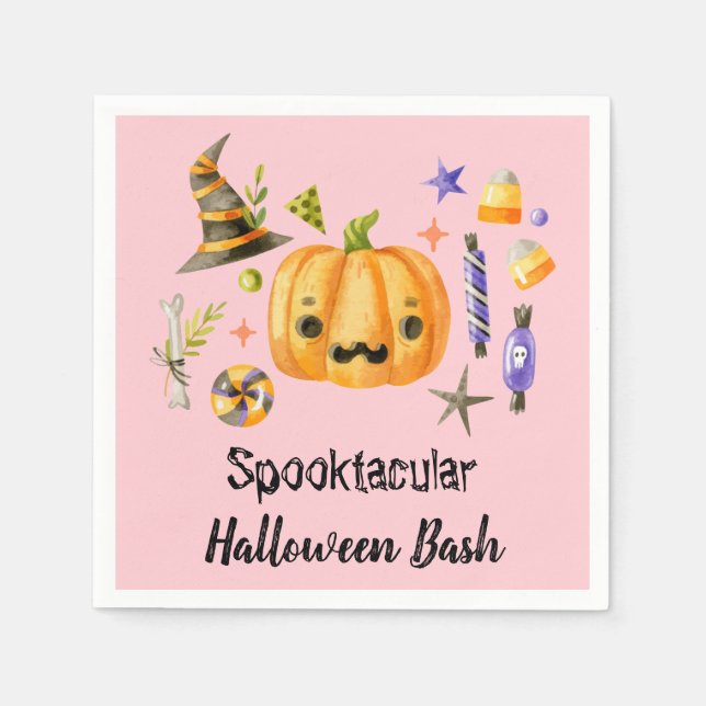 Servilleta De Papel Calabaza Spooktacular Halloween Bash Fiesta Rosa (Anverso)