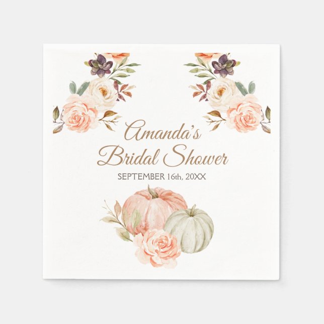 Servilleta De Papel Calabaza Verde Otoñal Melocotón Floral Rústico (Anverso)