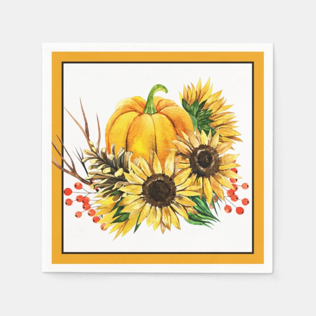 Servilleta De Papel Calabaza y girasoles otoño (Anverso)