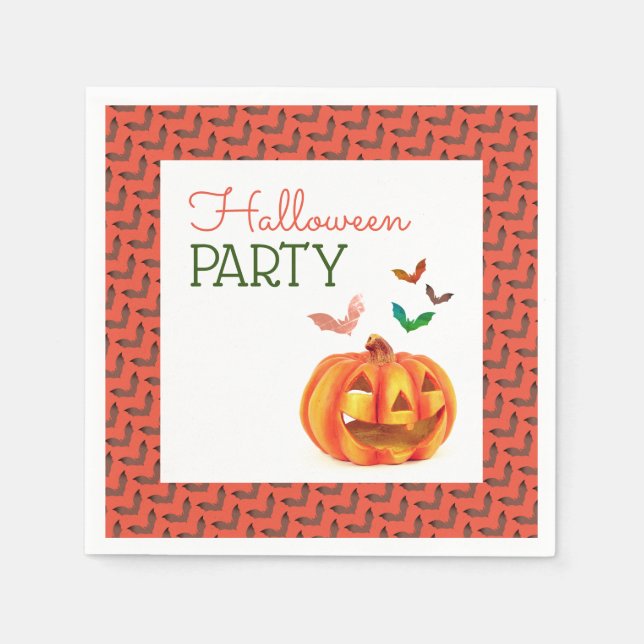 Servilleta De Papel Calabaza y murciélagos, fiesta de Halloween (Anverso)