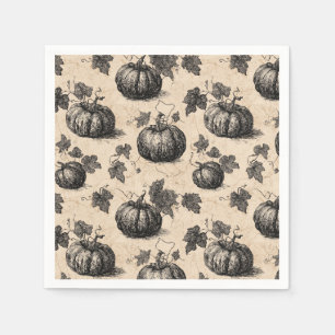 Servilleta De Papel Calabaza y Vid de Carbón Rústico de Otoño