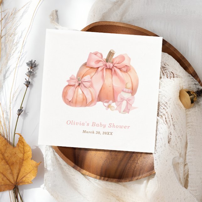 Servilleta De Papel Calabazas Baby Shower Chica Bow rosado (Subido por el creador)