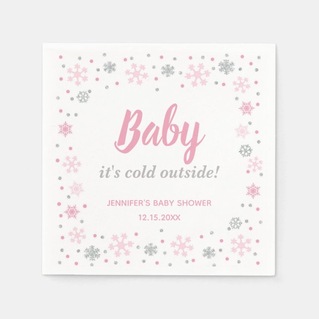 Servilleta De Papel Calabazas Baby Shower Cocktail de invierno rosa (Anverso)
