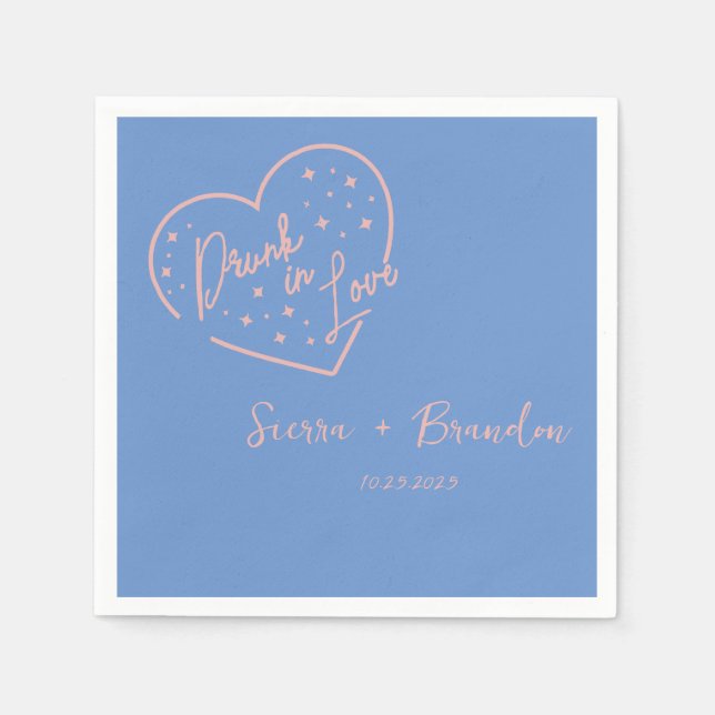 Servilleta De Papel Calabazas Bodas De Monograma Rosa Y Azul (Anverso)