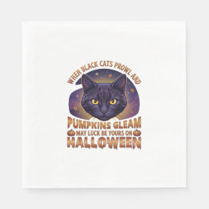 Servilleta De Papel Calabazas Brillan Halloween Gato Negro Hojas Caída