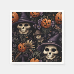 Servilleta De Papel Calabazas Calaveras Flores Halloween 