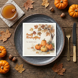Servilleta De Papel Calabazas de Acuarela Hojas de Otoño Día de Acción
