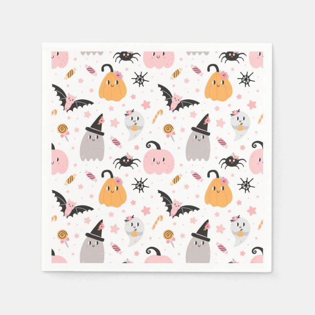 Servilleta De Papel Calabazas de Halloween Murciélagos, arañas, fantas (Anverso)