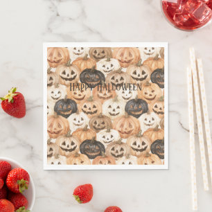 Servilleta De Papel Calabazas de Halloween negras crema de naranja