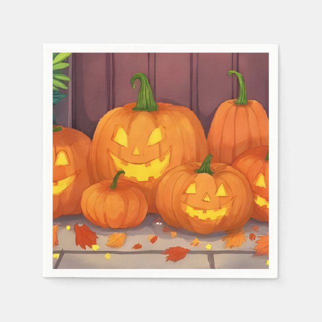 Servilleta De Papel Calabazas de Jack-O-Lantern Fiesta de Halloween (Anverso)