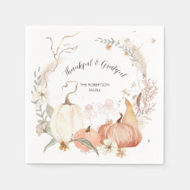 Servilleta De Papel Calabazas de otoño acuarela Floral Agradecimiento 