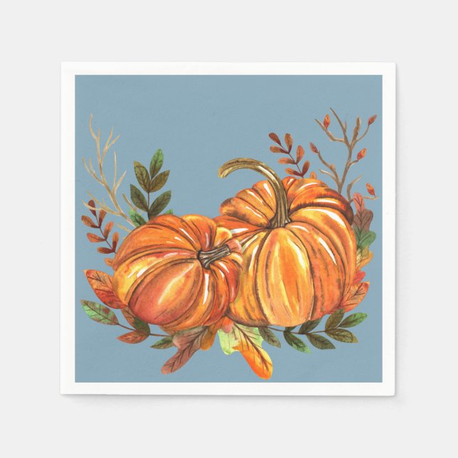 Servilleta De Papel Calabazas de Otoño Azul Polvoriento (Anverso)