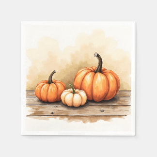 Servilleta De Papel Calabazas de Otoño en Mesa de Madera