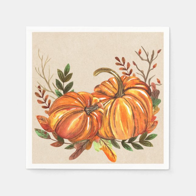 Servilleta De Papel Calabazas de Otoño Rústicas (Anverso)