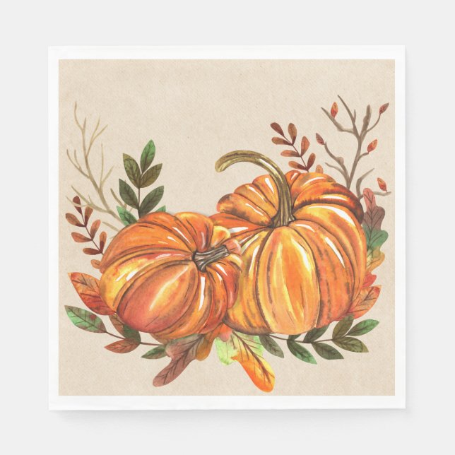 Servilleta De Papel Calabazas de Otoño Rústicas (Anverso)