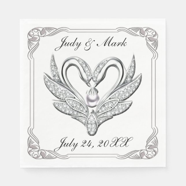 Servilleta De Papel Calabazas de papel de cisne plateado de cinta blan (Anverso)