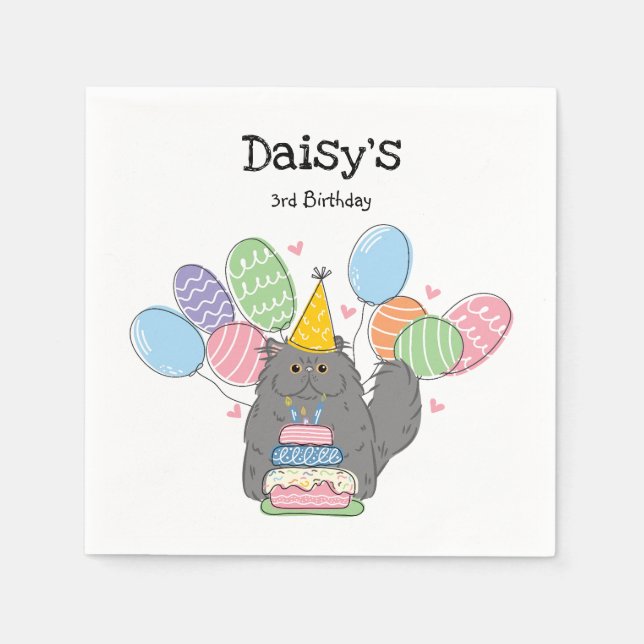 Servilleta De Papel Calabazas de papel de cumpleaños para gatos persas (Anverso)