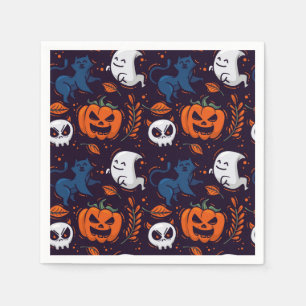 Servilleta De Papel Calabazas fantasma de Halloween, calaveras y gatos