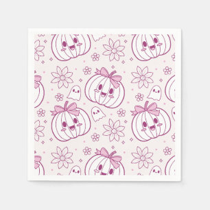 Servilleta De Papel Calabazas, fantasmas y flores de Kawaii