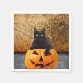 Servilleta De Papel Calabazas, Gato Negro Halloween En Calabaza