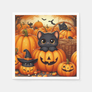 Servilleta De Papel Calabazas, gatos negros y murciélagos Halloween