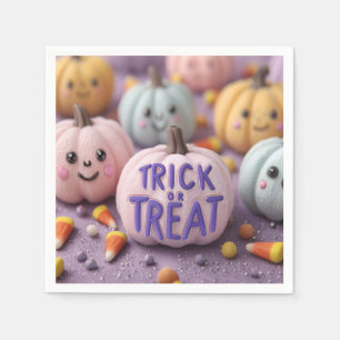 Servilleta De Papel Calabazas Kawaii Pastel con truco o truco texto