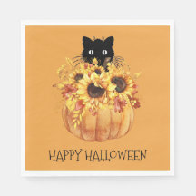 Calabazas Napkins Black Cat Halloween