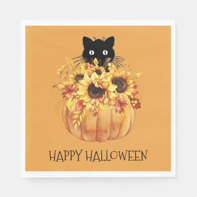 Servilleta De Papel Calabazas Napkins Black Cat Halloween (Anverso)