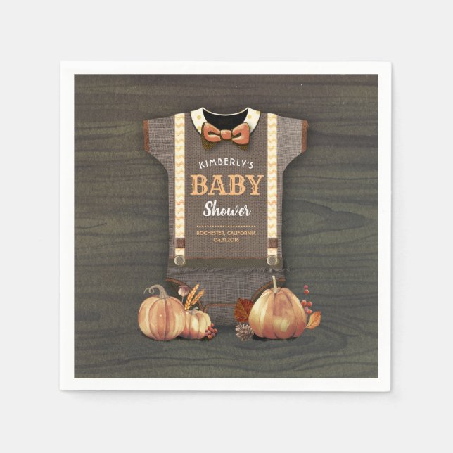 Servilleta De Papel Calabazas naranjas y bodysuit caen en Baby Shower (Anverso)
