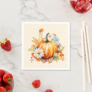 Servilleta De Papel Calabazas Naranjas y Flores Otoño