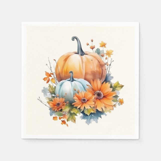 Servilleta De Papel Calabazas otoñales con flores y follaje (Anverso)