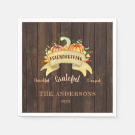 Servilleta De Papel Calabazas otoñales dejan a Wood Feliz Día de Graci