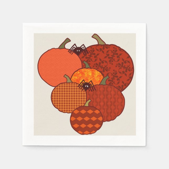 Servilleta De Papel Calabazas texturadas con arañas borrosas (Anverso)