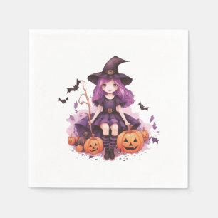 Servilleta De Papel Calabazas y batas de bruja moradas de bonito